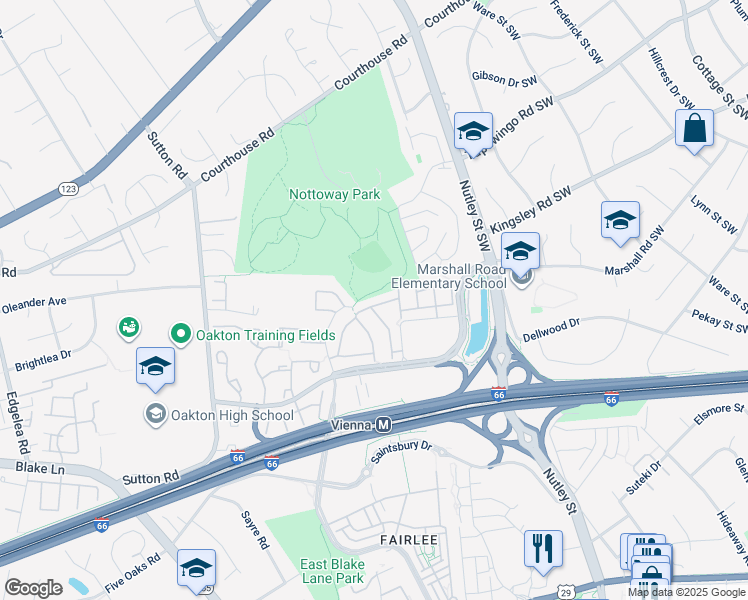 map of restaurants, bars, coffee shops, grocery stores, and more near 9420 Colonade Drive in Vienna