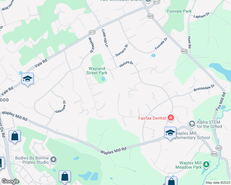 map of restaurants, bars, coffee shops, grocery stores, and more near 11741 Flemish Mill Court in Oakton