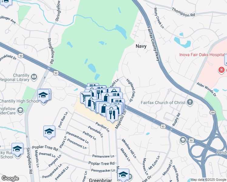 map of restaurants, bars, coffee shops, grocery stores, and more near 3983 Troon Court in Fairfax