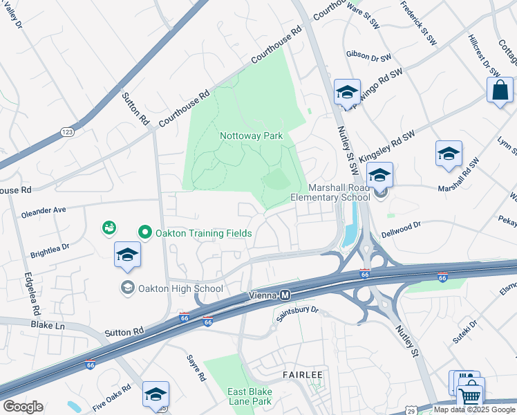 map of restaurants, bars, coffee shops, grocery stores, and more near 2800 Kelly Square in Vienna