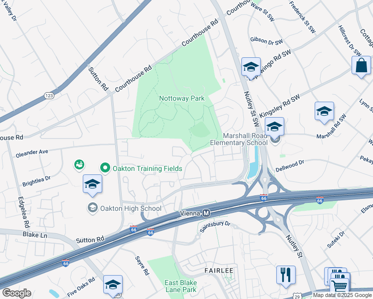 map of restaurants, bars, coffee shops, grocery stores, and more near 2800 Kelly Square in Vienna