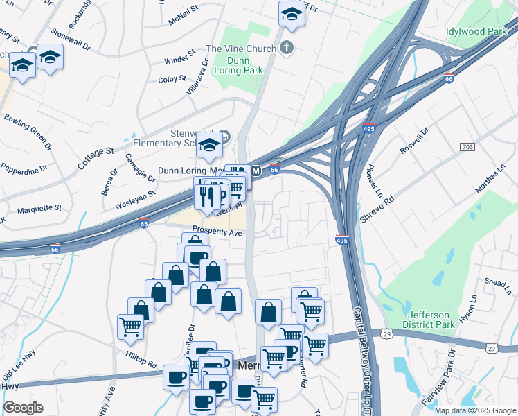 map of restaurants, bars, coffee shops, grocery stores, and more near 2700 Bellforest Court in Vienna