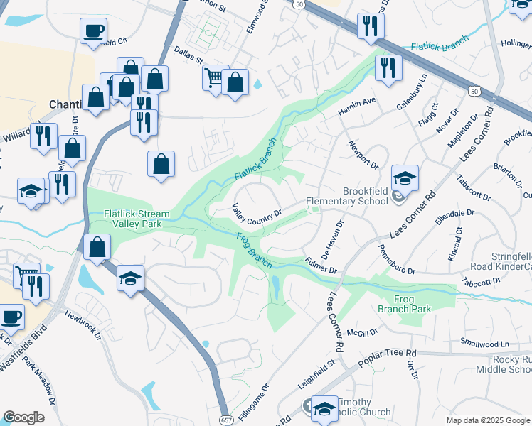 map of restaurants, bars, coffee shops, grocery stores, and more near 13906 Valley Country Drive in Chantilly
