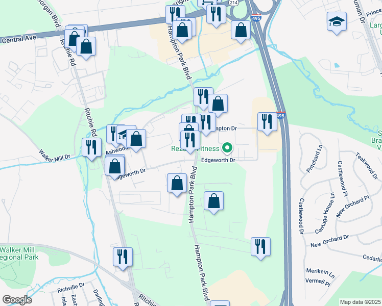 map of restaurants, bars, coffee shops, grocery stores, and more near 8900 Edgeworth Drive in Capitol Heights