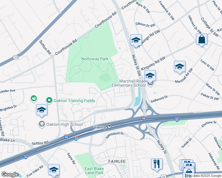 map of restaurants, bars, coffee shops, grocery stores, and more near 9406 Colonade Drive in Vienna