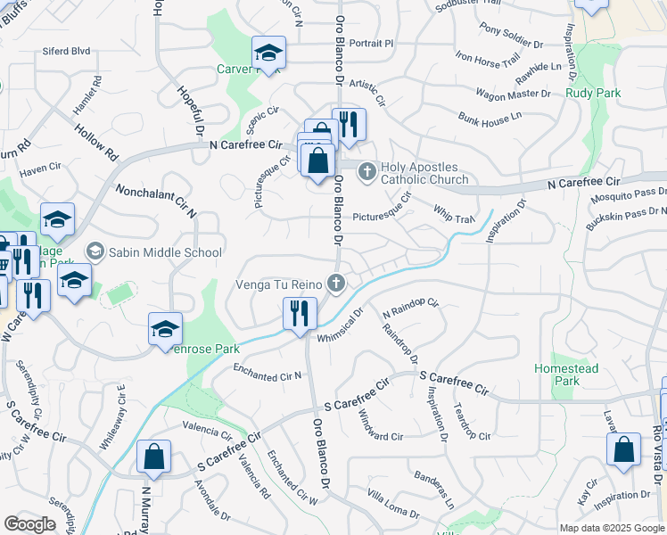map of restaurants, bars, coffee shops, grocery stores, and more near 3470 Oro Blanco Drive in Colorado Springs