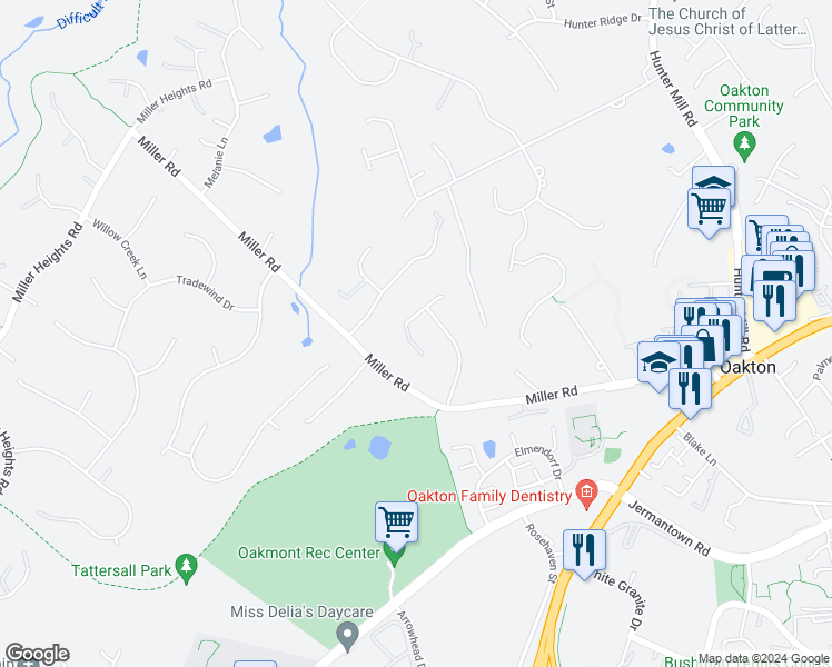 map of restaurants, bars, coffee shops, grocery stores, and more near 10681 Alliwells Court in Oakton