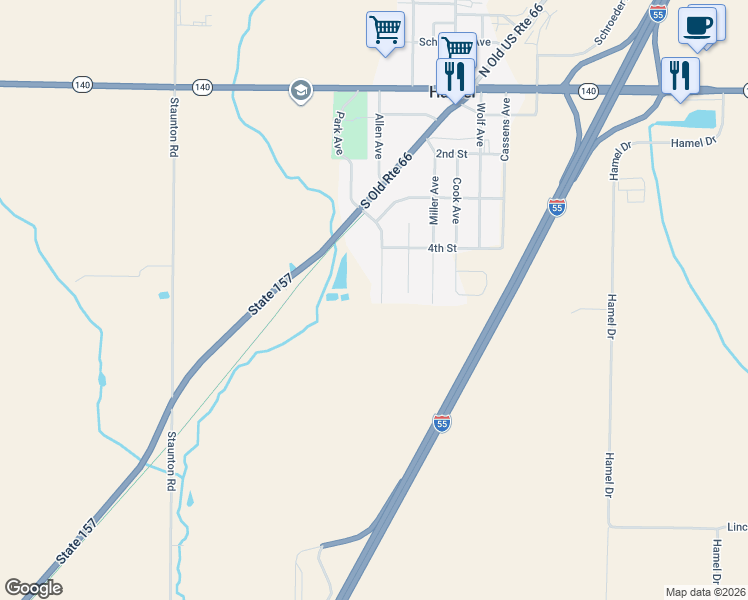 map of restaurants, bars, coffee shops, grocery stores, and more near 420 Trotter Drive in Hamel