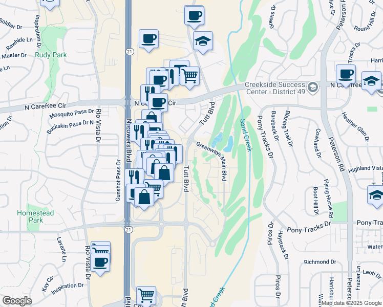 map of restaurants, bars, coffee shops, grocery stores, and more near in Colorado Springs