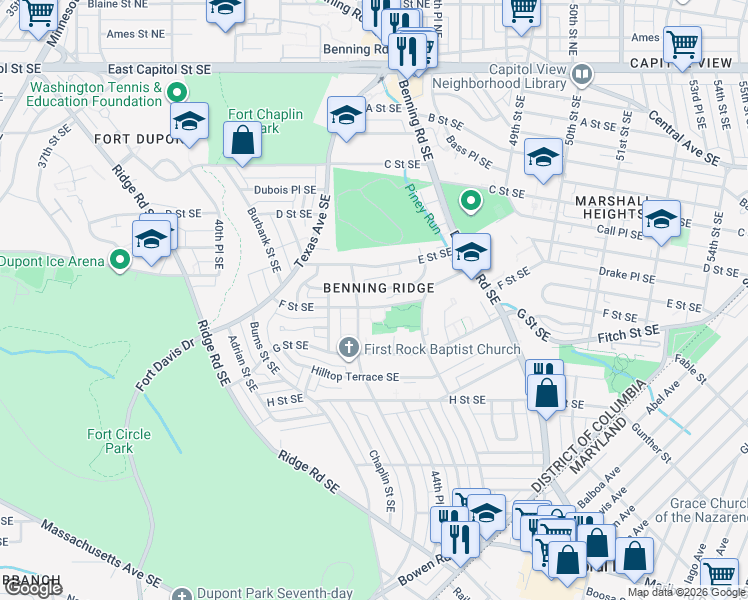 map of restaurants, bars, coffee shops, grocery stores, and more near 101 Independence Avenue Southeast in Washington