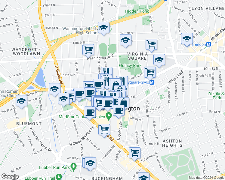 map of restaurants, bars, coffee shops, grocery stores, and more near 101 Independence Avenue Southeast in Washington