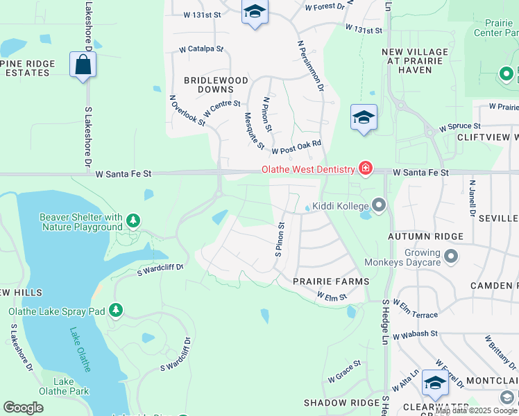 map of restaurants, bars, coffee shops, grocery stores, and more near 2678 West Concord Drive in Olathe