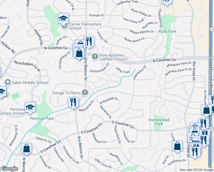 map of restaurants, bars, coffee shops, grocery stores, and more near 4813 Daybreak Circle in Colorado Springs