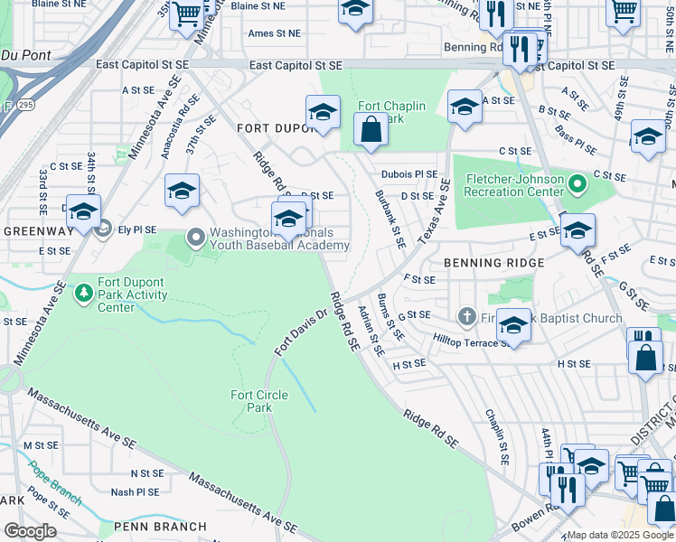 map of restaurants, bars, coffee shops, grocery stores, and more near 514 Ridge Road Southeast in Washington