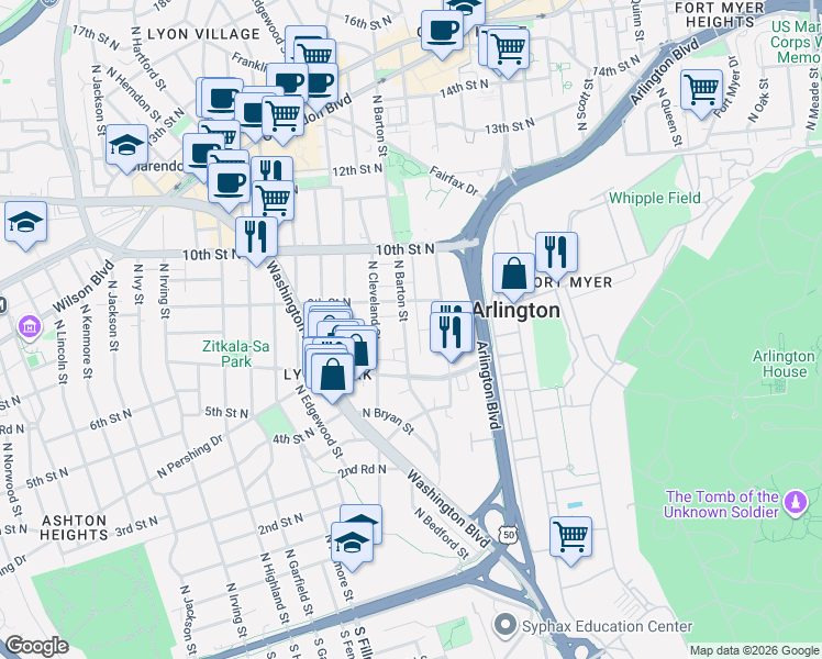 map of restaurants, bars, coffee shops, grocery stores, and more near 101 Independence Avenue Southeast in Washington