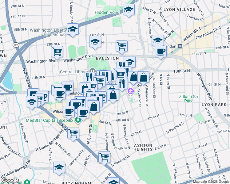 map of restaurants, bars, coffee shops, grocery stores, and more near 101 Independence Avenue Southeast in Washington