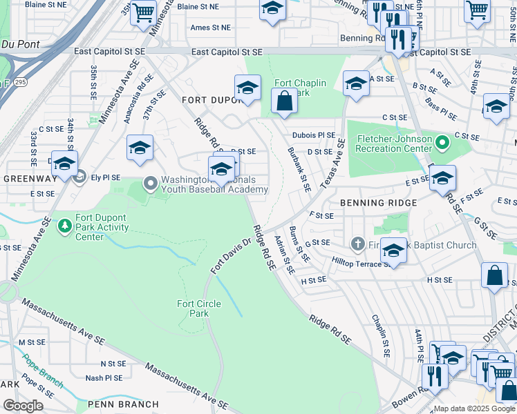 map of restaurants, bars, coffee shops, grocery stores, and more near 514 Ridge Road Southeast in Washington