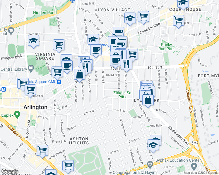map of restaurants, bars, coffee shops, grocery stores, and more near 101 Independence Avenue Southeast in Washington