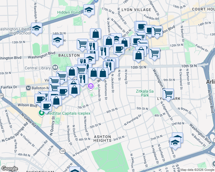 map of restaurants, bars, coffee shops, grocery stores, and more near 101 Independence Avenue Southeast in Washington
