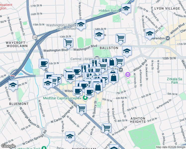 map of restaurants, bars, coffee shops, grocery stores, and more near 101 Independence Avenue Southeast in Washington
