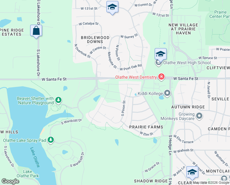map of restaurants, bars, coffee shops, grocery stores, and more near 655 North Somerset Terrace in Olathe