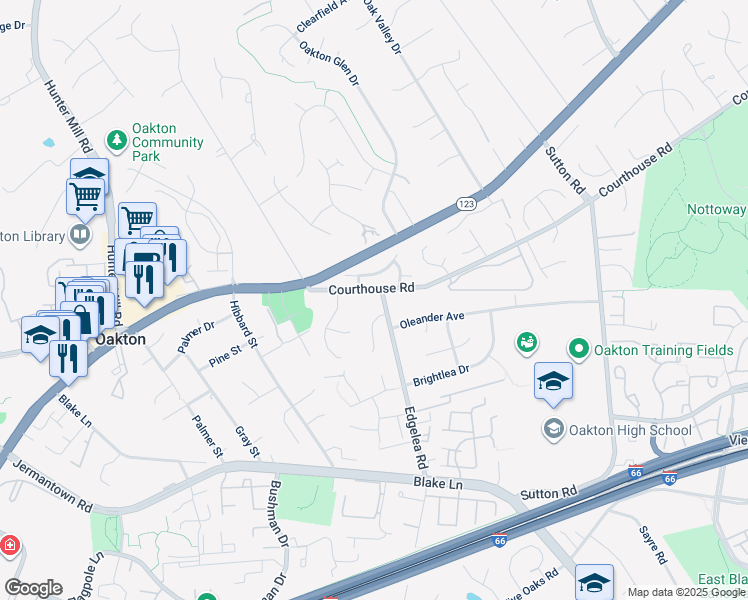 map of restaurants, bars, coffee shops, grocery stores, and more near 2820 Edgelea Road in Vienna
