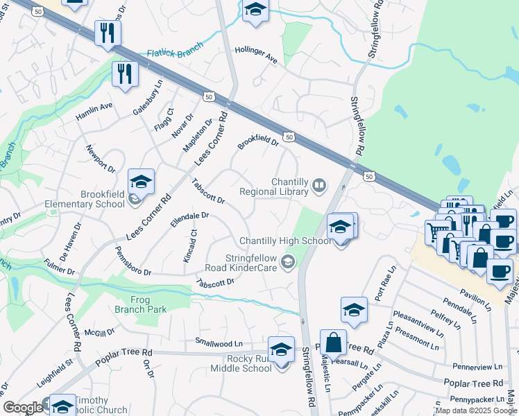 map of restaurants, bars, coffee shops, grocery stores, and more near 4509 Briarton Drive in Chantilly