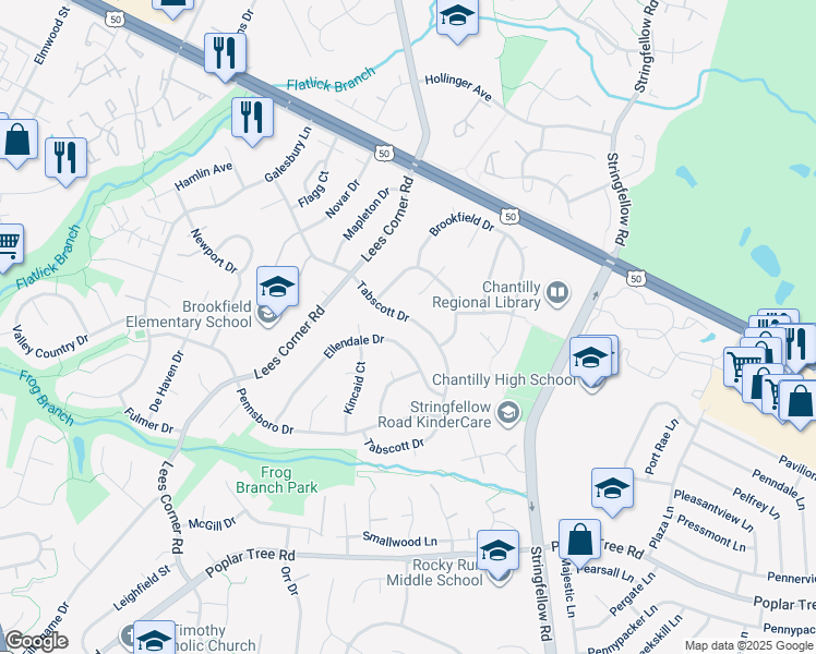 map of restaurants, bars, coffee shops, grocery stores, and more near 13561 Tabscott Drive in Chantilly