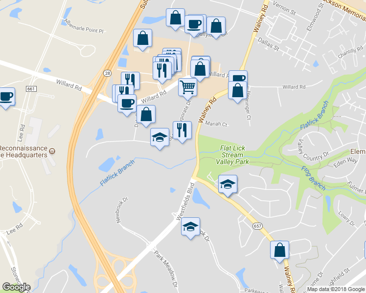 map of restaurants, bars, coffee shops, grocery stores, and more near 4445 Brookfield Corporate Drive in Chantilly