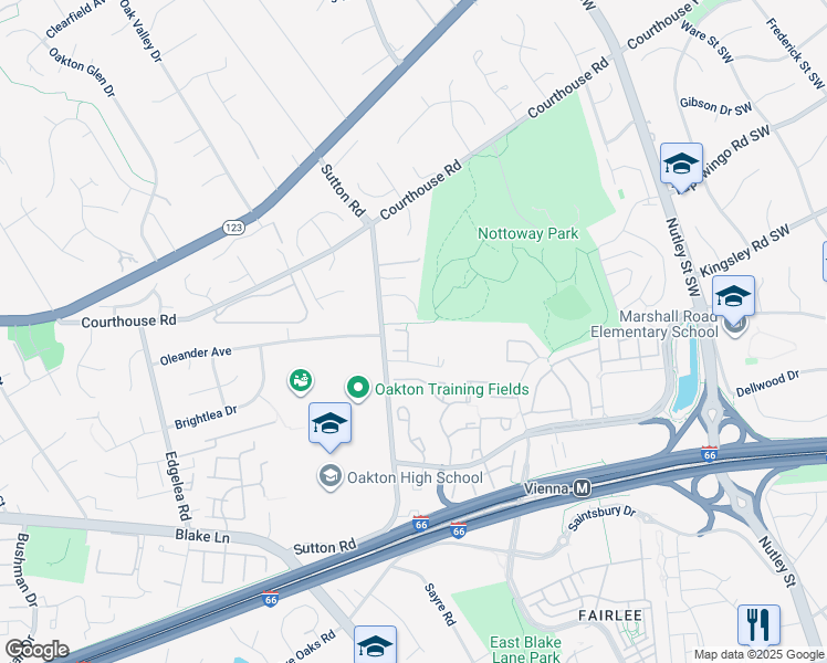 map of restaurants, bars, coffee shops, grocery stores, and more near 2793 Marywood Oaks Lane in Vienna