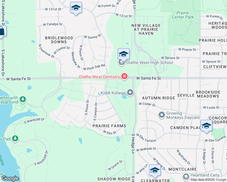 map of restaurants, bars, coffee shops, grocery stores, and more near 2250 West Dartmouth Street in Olathe