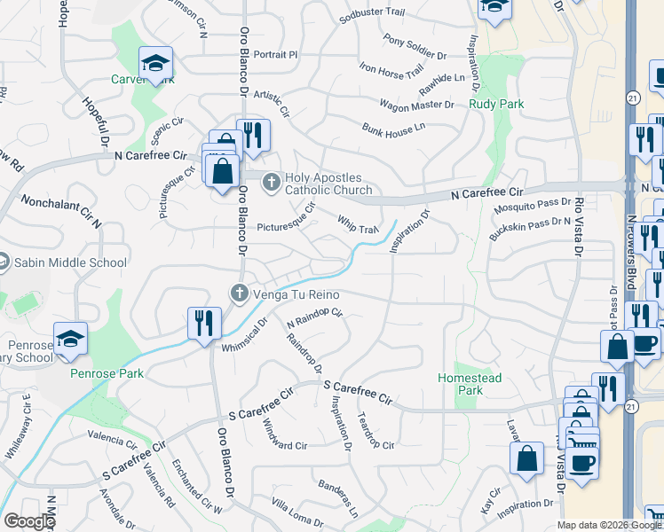 map of restaurants, bars, coffee shops, grocery stores, and more near in Colorado Springs