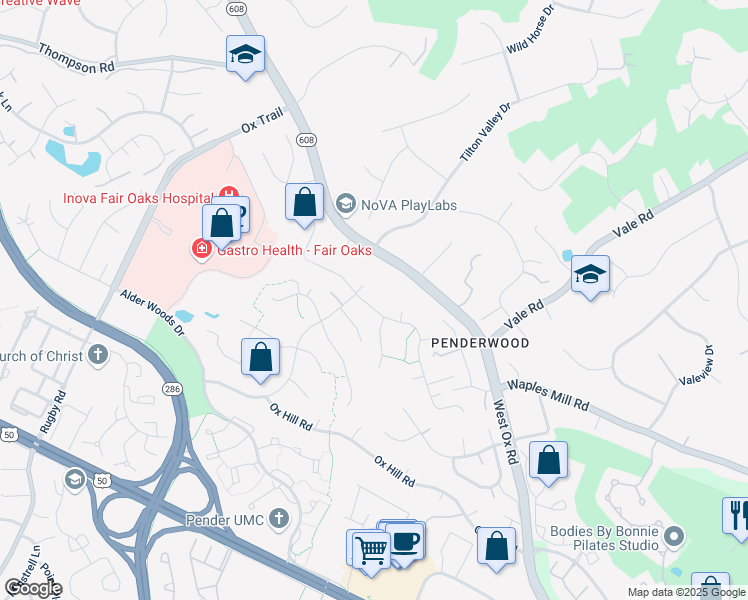 map of restaurants, bars, coffee shops, grocery stores, and more near 12376 Washington Brice Road in Fairfax