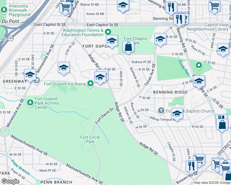 map of restaurants, bars, coffee shops, grocery stores, and more near 101 Independence Avenue Southeast in Washington