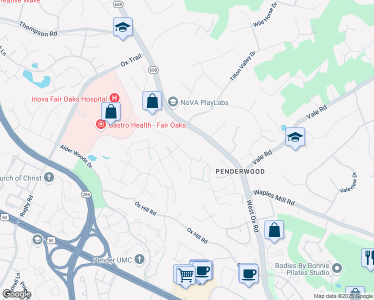 map of restaurants, bars, coffee shops, grocery stores, and more near 12376 Washington Brice Road in Fairfax