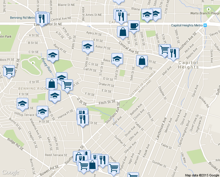 map of restaurants, bars, coffee shops, grocery stores, and more near 101 Independence Avenue Southeast in Washington