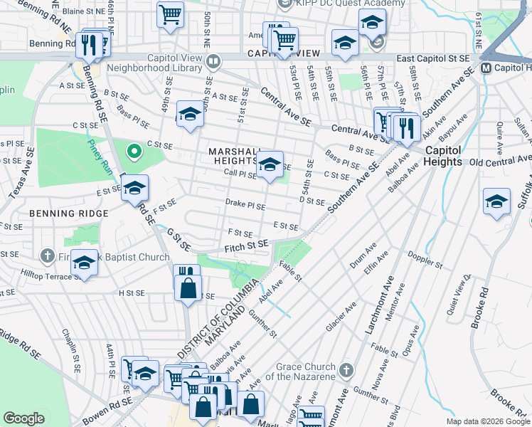 map of restaurants, bars, coffee shops, grocery stores, and more near 101 Independence Avenue Southeast in Washington