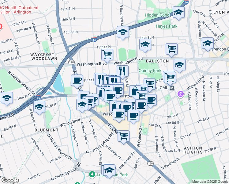 map of restaurants, bars, coffee shops, grocery stores, and more near 101 Independence Avenue Southeast in Washington