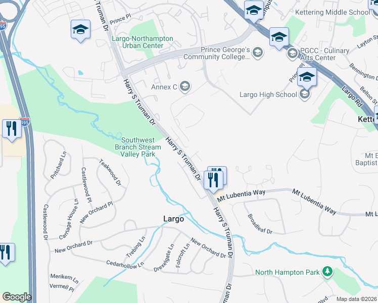 map of restaurants, bars, coffee shops, grocery stores, and more near 598 Harry S Truman Drive in Largo