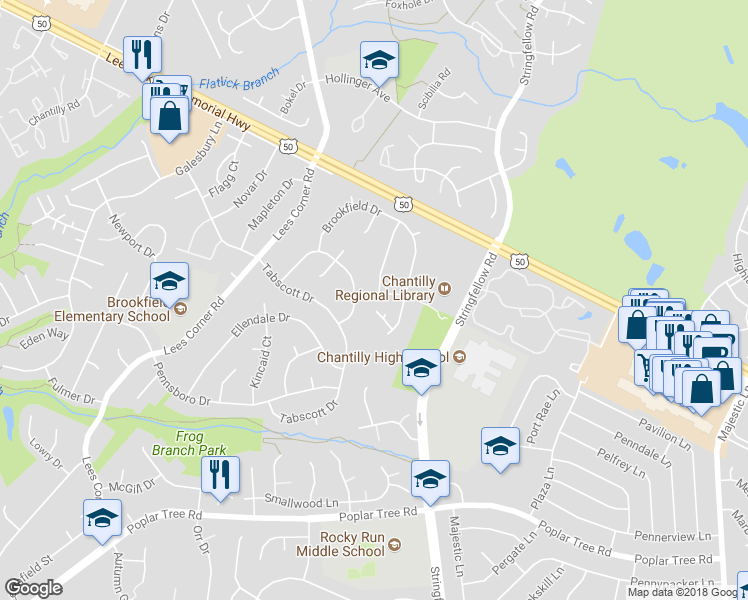 map of restaurants, bars, coffee shops, grocery stores, and more near 13547 Currey Lane in Chantilly
