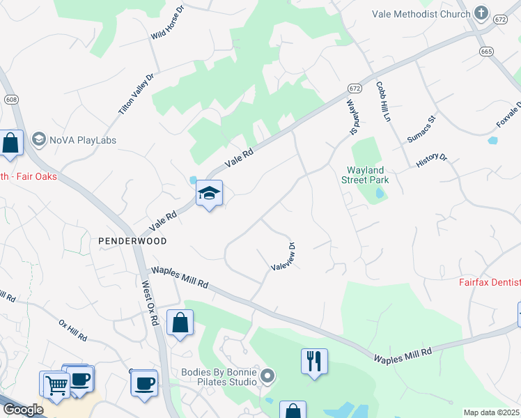 map of restaurants, bars, coffee shops, grocery stores, and more near 12006 Wayland Street in Oakton