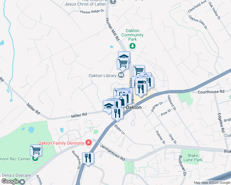 map of restaurants, bars, coffee shops, grocery stores, and more near 10341 Southam Lane in Oakton