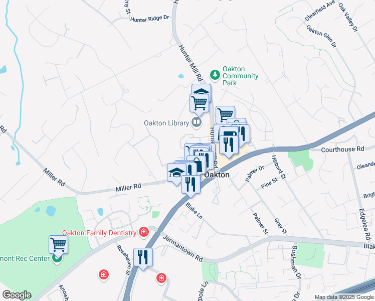 map of restaurants, bars, coffee shops, grocery stores, and more near 10341 Southam Lane in Oakton