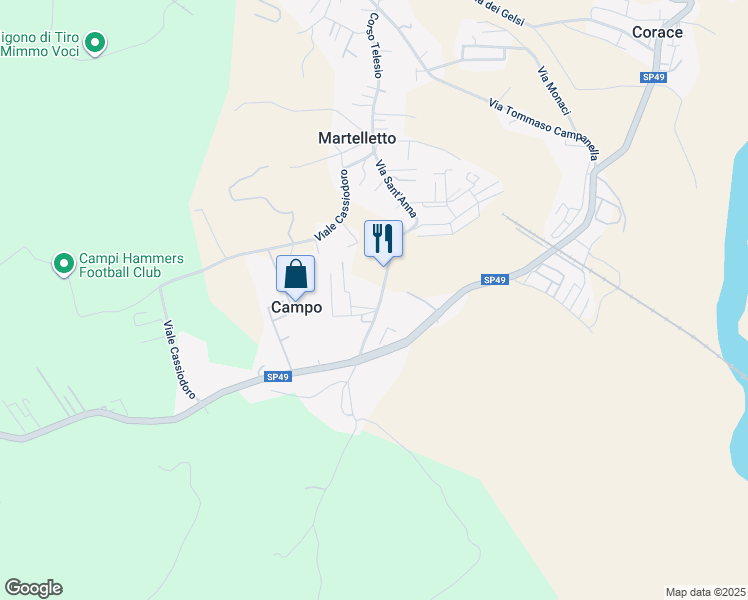 map of restaurants, bars, coffee shops, grocery stores, and more near 60 Via Sant'Anna in Provincia di Catanzaro