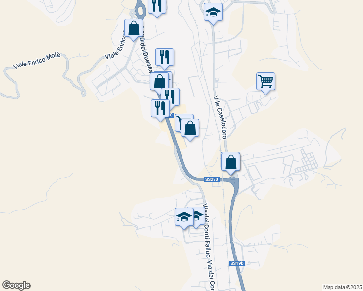 map of restaurants, bars, coffee shops, grocery stores, and more near 18 Viale Lucrezia della Valle in Catanzaro