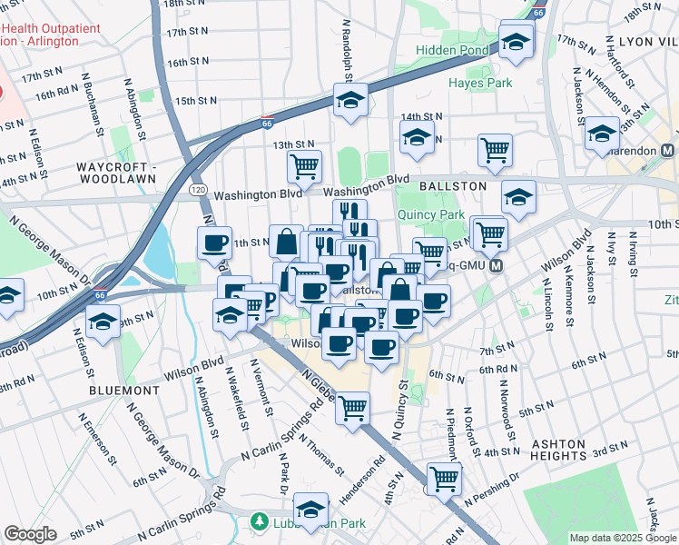 map of restaurants, bars, coffee shops, grocery stores, and more near 101 Independence Avenue Southeast in Washington
