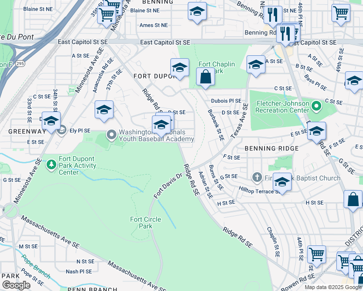 map of restaurants, bars, coffee shops, grocery stores, and more near 514 Ridge Road Southeast in Washington
