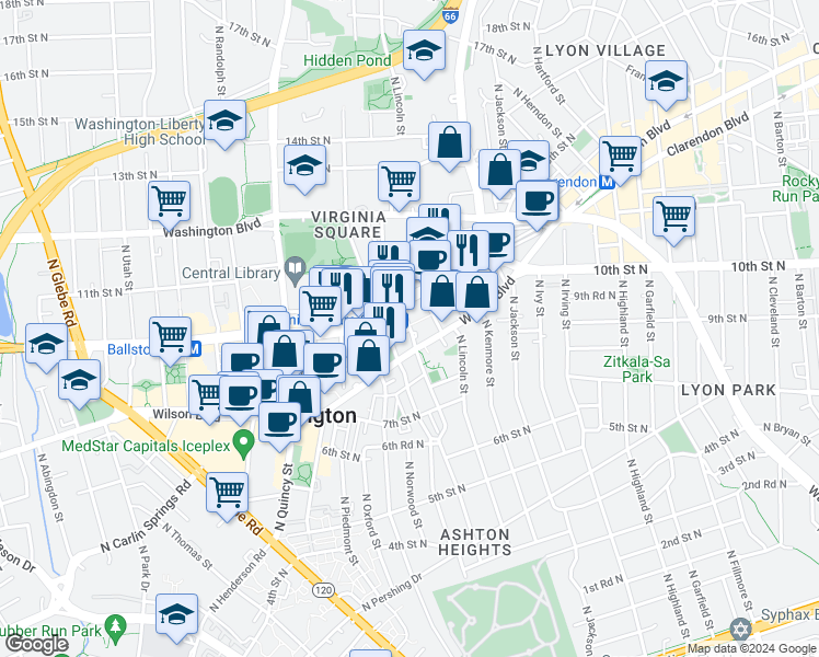 map of restaurants, bars, coffee shops, grocery stores, and more near 101 Independence Avenue Southeast in Washington