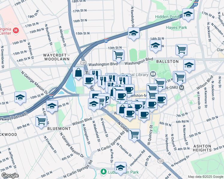 map of restaurants, bars, coffee shops, grocery stores, and more near 4301 Fairfax Drive in Arlington