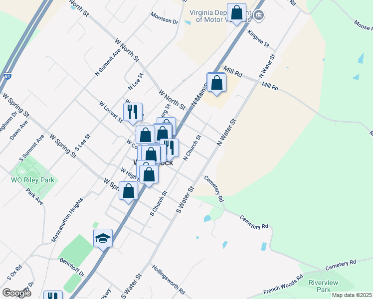 map of restaurants, bars, coffee shops, grocery stores, and more near 149 North Church Street in Woodstock